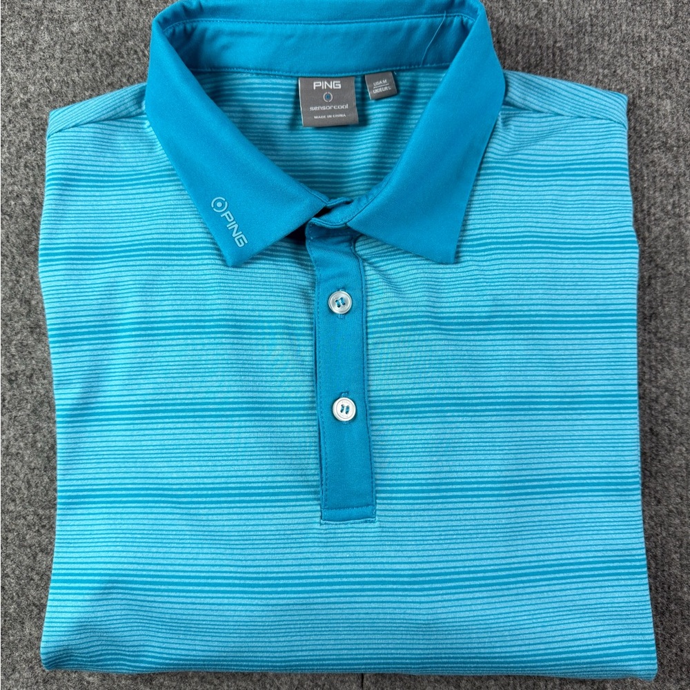 Ping Sensor Cool Mens Polyester Blend Short Sleeve Golf Polo Shirt Size M Blue